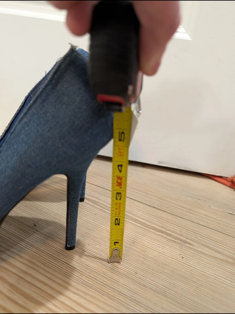 Denim Pointed Toe High Heels with Gold Buckle